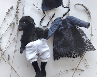 Black Sheep Art Doll, Teddy Sheep, Lamb Plush Doll, Lamb Plushie