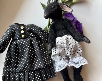 黒ヤギのアートドール、テディヤギ、ぬいぐるみヤギ、動物人形、ヤギの