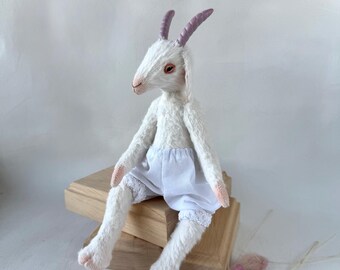 ドレスを着たヤギのアートドール、手作りのカスタムヤギ人形