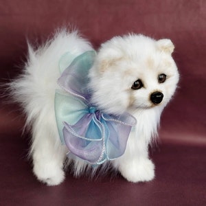 Spitz dog puppy plush toy,collectible toy,Pomeranian Spitz,realistic handmade toy  Artist Stuffed dog,white puppy Pet portrait