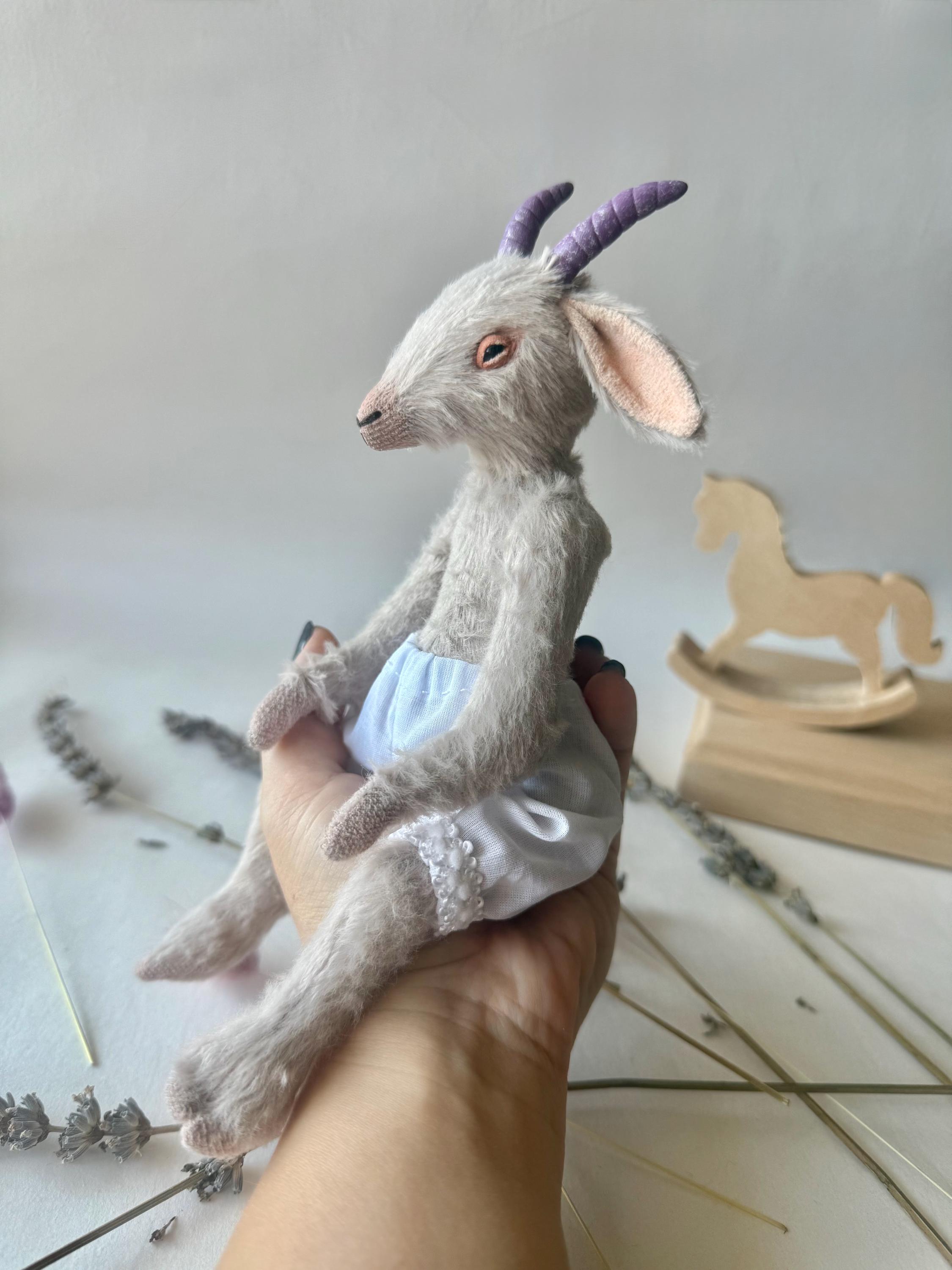 黒ヤギのぬいぐるみアートドール、動物人形、テディヤギ、ヤギの置物