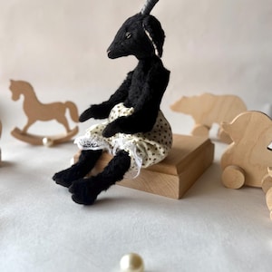 Black goat doll, teddy goat, goat art doll, plush goat, stuffed animals,animal doll,goat plush doll