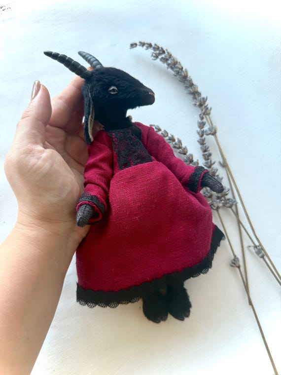 黒ヤギのぬいぐるみアートドール、ヤギの人形、ヤギの置物、動物の人形