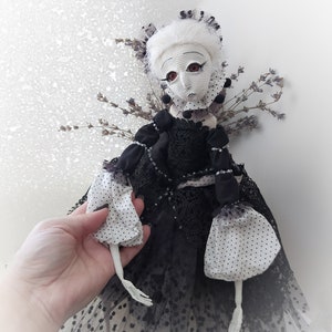 Crochet art doll. Creepy goth art witch doll, amigurumi art doll in black, crochet doll, goth rag doll, girl doll