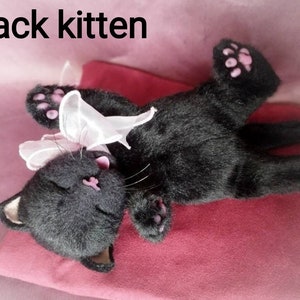 Newborn black Kitten, plush cat ,realistic black kitten, stuffed animals, pet portrait , black cat, cat replica, custom plush, black cat