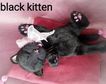 Newborn plush kitten, custom cat plush, black kitten,stuffed animal,realistic kitten, cat plushie toy,custom plush,cute plushie,black cat