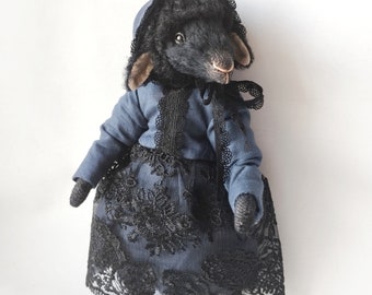 Antique doll 　Sheep Black Sheep Art Doll, Teddy Sheep, Lamb Plush Doll, Lamb Plushie