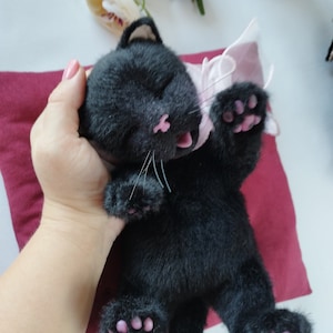 Newborn plush black kitten, kitten plushie toy, Handmade realistic black cat, stuffed animals, cat replica,pet plush,custom cat plush