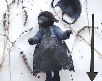 黒羊のアートドール、テディベアの羊、ぬいぐるみの羊、動物の