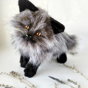 Realistic handmade plush cute Silver fox,fox plushie toy, stuffed animals, fox replica, ooak animals, fox art doll,custom plush,black fox