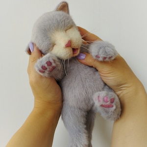 Newborn gray plush kitten,Handmade plush cat,realistic gray kitten toy,custom cat plush,cat replica,kitten plushie toy,pet plush