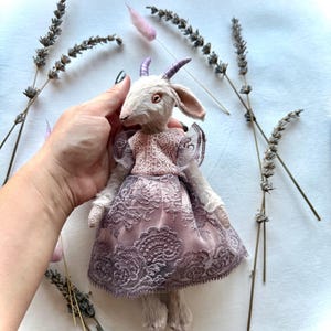 Goat art doll, lavender goat plush, goat doll, ooak art doll,goat figurine, stuffed animal goat, custom plush, animal doll