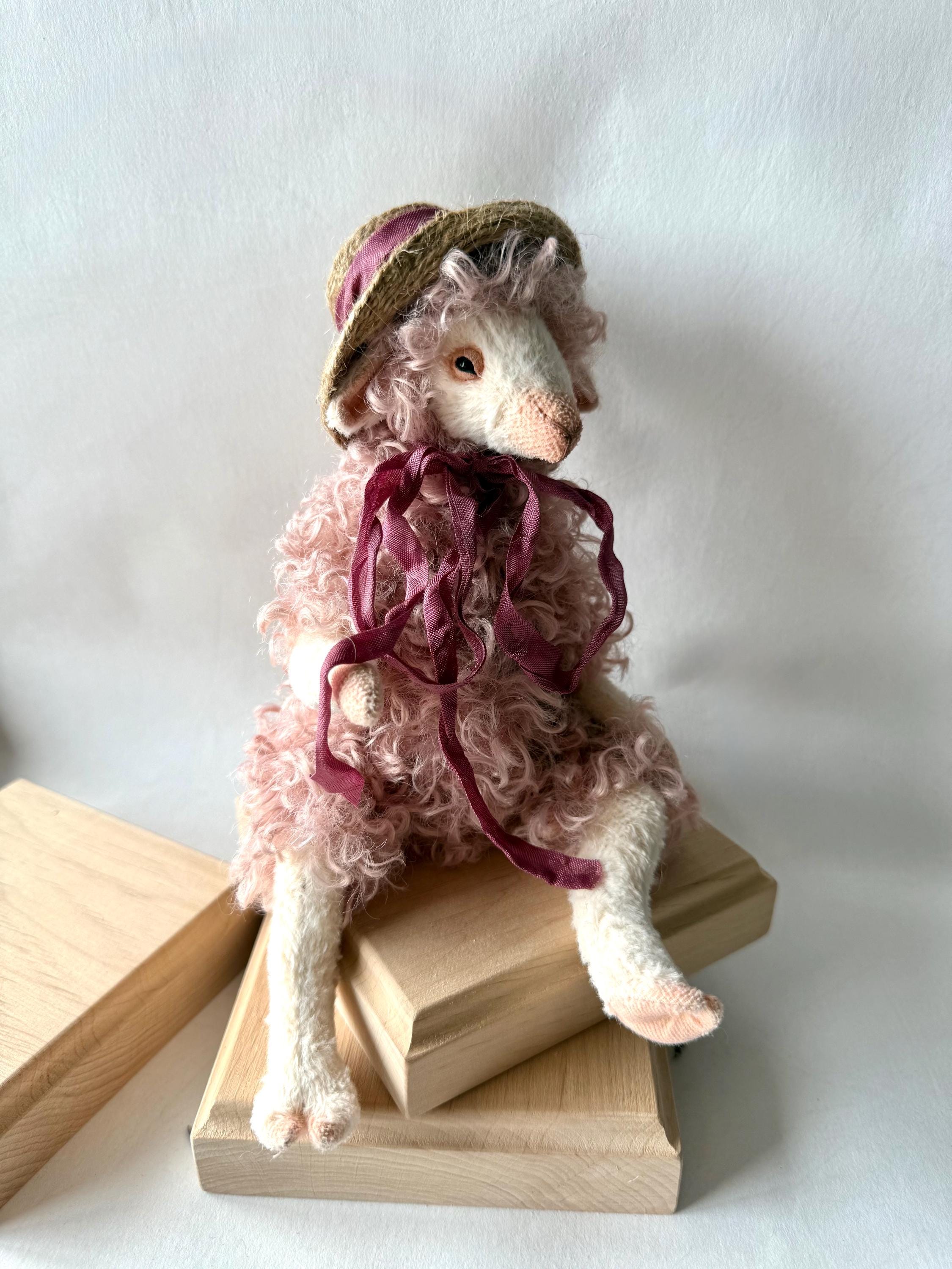 Sheep Pink Plush Doll, Sheep Art Doll, Teddy Sheep, Animal Doll