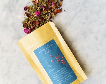 Rose Bud Raspberry Leaf Tea Blend, Rose Gardens, Organic, Herbal Tea, Rose, Rosehips, Hibiscus, Handcrafted Loose Teas, Gourmet