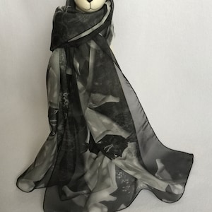 Luxurious Paris Chiffon Light Scarf, Monochrome Small Shawl, Shoulders Cover Up, Head Scarf, Abstract Accessory, High End Gift
