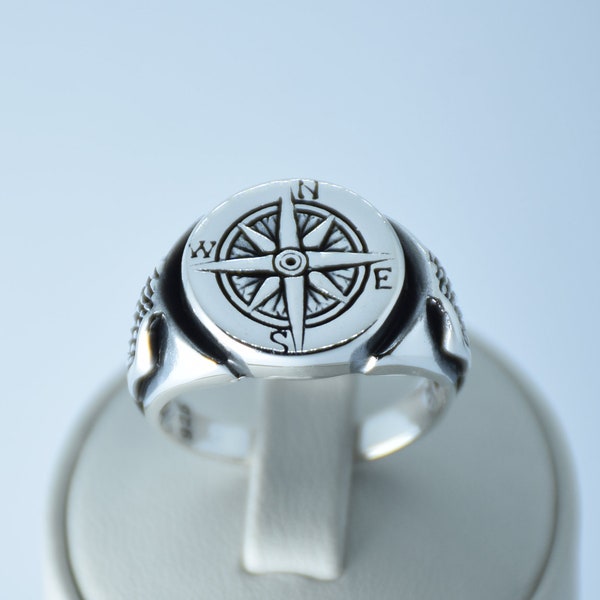 Sterling Silver Ring For Men, Mens Handmade Ring, Men's Compass Ring, Gift For Him, 925k Sterling Silver Ring, Silver Jewelry for Marines