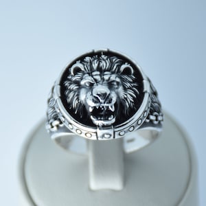 Sterling Silver Ring For Men, Mens Handmade Ring, Men&#39;s Lion Ring, Silver Lion Head Ring Gift For Him, 925k Sterling Silver Ring Leo Ring