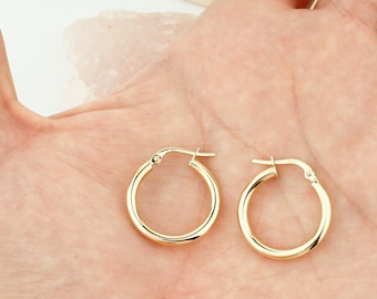 Dainty 14K Yellow Gold Hoop Earrings: Classic Thin Gold Hoops
