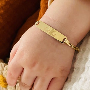 Personalized Baby Name Bracelet 14K Yellow Gold, Infant Gold Bracelet, Customized Bracelet Kids, Gold Baby ID Bracelet, Gift for Newborn