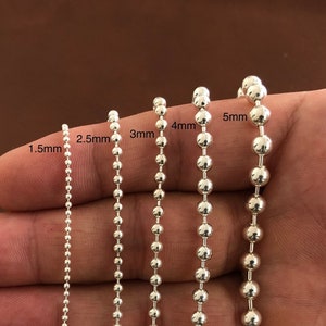 Solid 925 Sterling Silver Ball Bead Chain Necklace, Chains For Men, Women's Necklace for Charms, Mens Women Chain Necklace