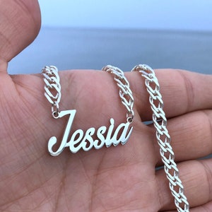 Solid Silver Name Necklace With Thick Chain Personalized Necklace Custom Necklace Gift For Mom Mothers Day Gift Personalized Gift for Her