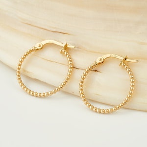 14K Real Gold Beaded Hoop Earrings for Women, Small Huggie Hoop Earrings, 14K Yellow Gold Earrings Jewelry, Beaded Hoop Earrings