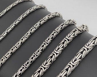 925 Sterling Silver Byzantine Chain Necklace & Bracelets, Handmade Solid Silver Chain, Round Bali Chain, Oxidized Balinese Viking Chain