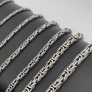 925 Sterling Silver Byzantine Chain Necklace & Bracelets, Handmade Solid Silver Chain, Round Bali Chain, Oxidized Balinese Viking Chain