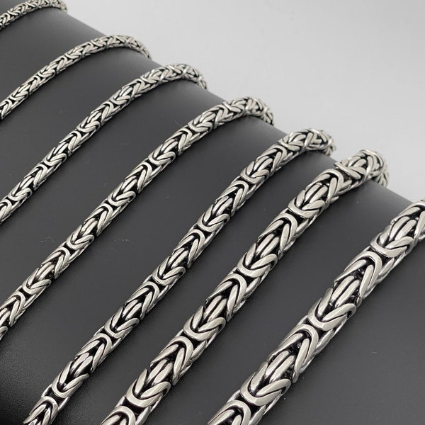 925 Sterling Silver Byzantine Chain Necklace & Bracelets, Handmade Solid Silver Chain, Round Bali Chain, Oxidized Balinese Viking Chain