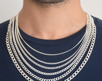925 Sterling Silver Curb Link Chain Necklace, Mens Chain Necklace, Gift for Him, Choker Necklace, Everyday Necklace