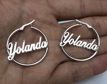 Sterling Silver Hoop Earrings-Name Hoop Earrings-Custom Name Hoops-Solid Silver Name Earrings-Personalized Earrings-Large Hoop Earrings