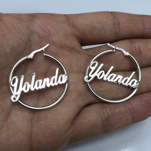 Sterling Silver Hoop Earrings-Name Hoop Earrings-Custom Name Hoops-Solid Silver Name Earrings-Personalized Earrings-Large Hoop Earrings