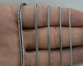 Sterling silver oxidized foxtail chain braided black chain necklace rustic chain for pendants bali woven chain Matte Antique Silver