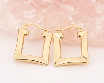 14K Gold Rectangle Hoop Earrings: Geometric Dainty Jewelry