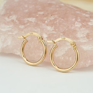 14K Gold Dainty Hoop Earrings, Tiny Hoops, Thin Jewelry, Solid Gold Earrings, Perfect Gift for Women, Delicate Huggie Hoops