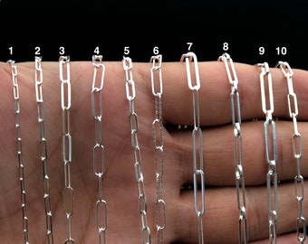 925 Sterling Silver Paperclip Necklace, Women's Solid Silver PAPER CLIP Chain, Rectangle Link Chain, Long Layering Necklace, Choker Chain