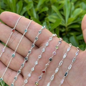 925 Sterling Silver Gemstone Necklace, Stone Necklace, Delicate Gemstone Choker, Crystal necklace, Colorful Necklace, Stone Dainty Necklace