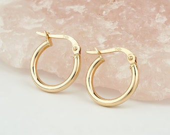 14K Gold Round Hoops, Solid Gold Earrings, Everyday Jewelry, Minimalist Hoop Earrings, Dainty Hoops, Real Gold Earrings, Gift for Women