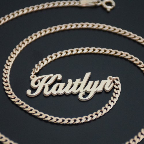 14K Custom Name Necklace With Bold Curb Chain Personalized Etsy