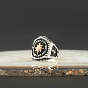 925 Sterling Silver Compass Ring, Stackable Jewelry for Men, Silver Pirate Ring, Compass Jewelry, Traveler Ring