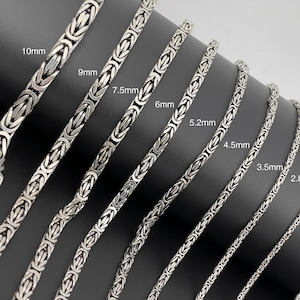 Solid Silver Byzantine Chain Necklace & Bracelets, Handmade 925 Sterling Silver Chain, Square Bali Chain, Oxidized Balinese Viking Chain