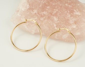 14K Real Gold Classic Endless Big Hoops Earrings, Thick Hoop Earrings for Women, 14k Gold Hoops, Gold Endless Hoops, Gold Earring Jewelry