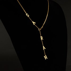 Gold Plated Lariat Name Necklace with Curb Chain, Y Necklace, Customized Y Initial Necklace, Personalized Jewelry, Dainty Name Necklace