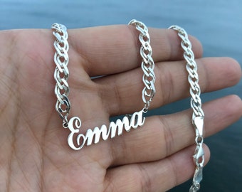 Sterling Silver Name Necklace With Thick Chain Personalized Necklace Custom Necklace Gift For Mom Mothers Day Gift Personalized Gift for Her