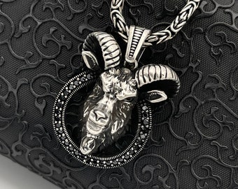 Sterling Silver Goat Head Pendant, Silver Oxidized Necklace, Viking Necklace, Gothic Jewelry For Men, Aries necklace, Capricorn Birthday
