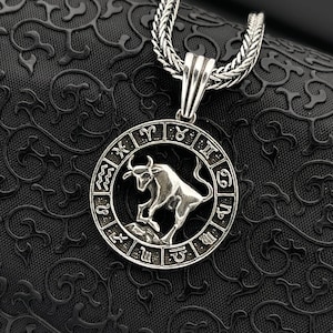 Sterling Silver Taurus Necklace, Taurus Birthday Pendant, Taurus jewelry, Constellation Necklace, Taurus Gift For Woman, Christmas Gift