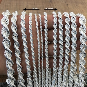 Solid Sterling Silver Rope Chain, 925 Silver Rope Chain Necklace, Silver Jewelry Chain Necklaces For Women And  Mens Solid Or Hollow Lobster