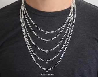Solid Silver Figaro Chain Necklace - Gift for Her/Him
