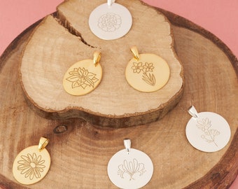 Personalized Birth Flower Necklace,925 Sterling Silver Custom Floral Pendant Necklace