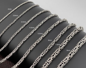 Solid 925 Sterling Silver Byzantine Chain Necklace, Handmade Solid Silver Chain, Round Bali Chain, Oxidized Balinese Viking Silver Chain